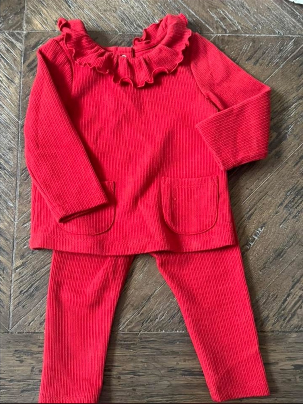 Cloud Island Red Ruffle Neck Top & Leggings Set